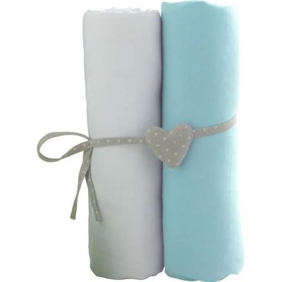 Lot de 2 draps housse 60x120 cm turquoise / blanc