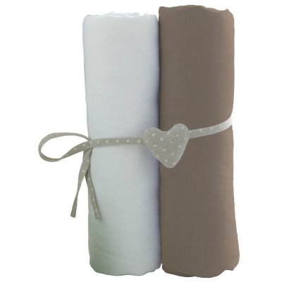 Lot de 2 draps housse 60 x 120 cm blanc / taupe
