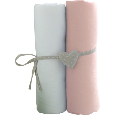 Lot de 2 draps housse 70 x 140 cm blanc / rose