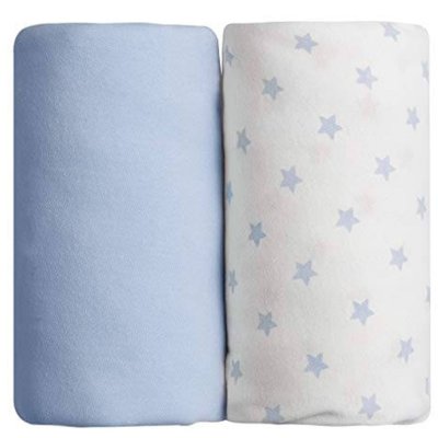Lot de 2 draps housse imprimé étoiles bleu / bleu 60 x 120 cm