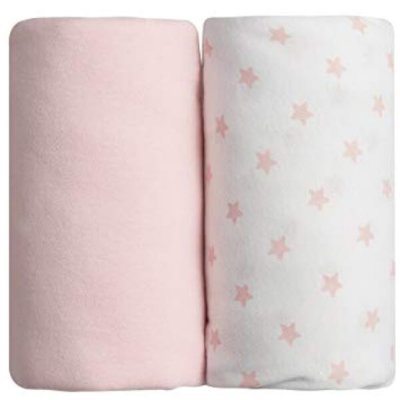 Lot de 2 draps housse rose / imprimé étoiles rose 70 x 140 cm