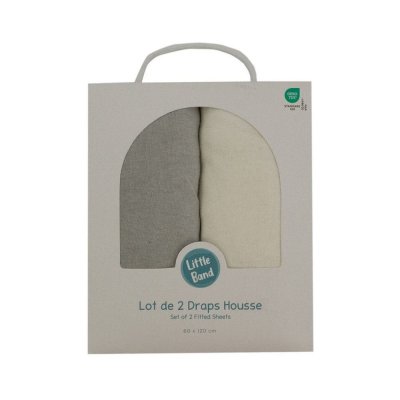 Lot de 2 draps housse jersey bio 60 x 120 cm - ecru / gris