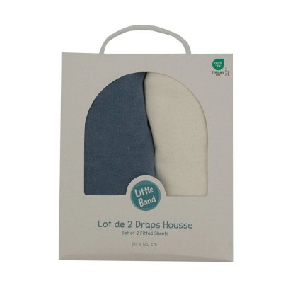 Lot de 2 draps housse jersey bio 60 x 120 cm - ecru / bleu