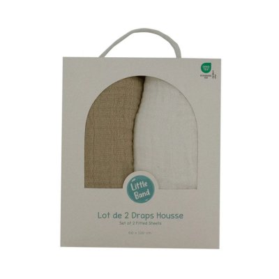 Lot de 2 draps housse double gaze 60 x 120 cm - ecru / taupe