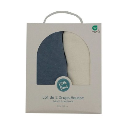 Lot de 2 draps housse jersey bio 70 x 140 cm - ecru / bleu orage