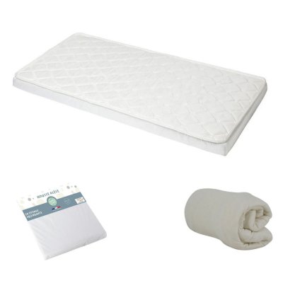 Pack matelas bébé climatisé + alèse blanc + drap housse écru - 60 x 120 cm