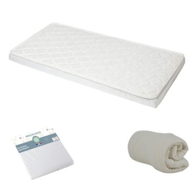 Pack matelas bébé climatisé + alèse blanc + drap housse blanc - 60 x 120 cm