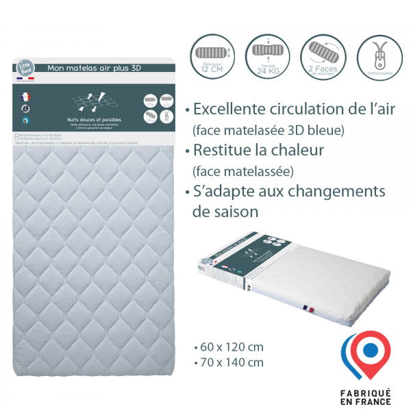 Les imparfaits - matelas air plus 3d déhoussable 60 x120 cm Little band