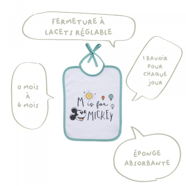 Lot de 7 bavoirs naissance mickey - 20x25 cm Babycalin