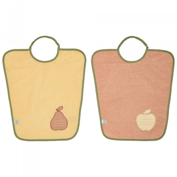 Lot de 2 bavoirs maternelle poire/pomme - je m'appelle - 35x38cm - fermeture élastiquée Babycalin