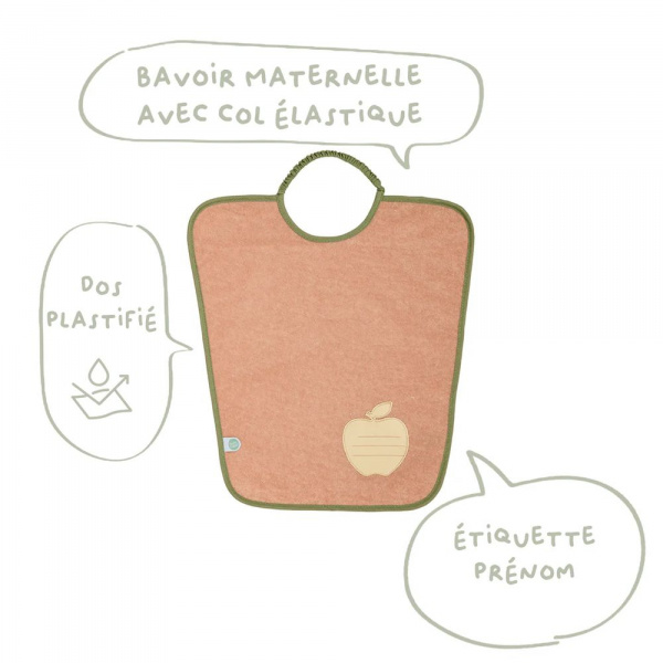 Lot de 2 bavoirs maternelle poire/pomme - je m'appelle - 35x38cm - fermeture élastiquée Babycalin