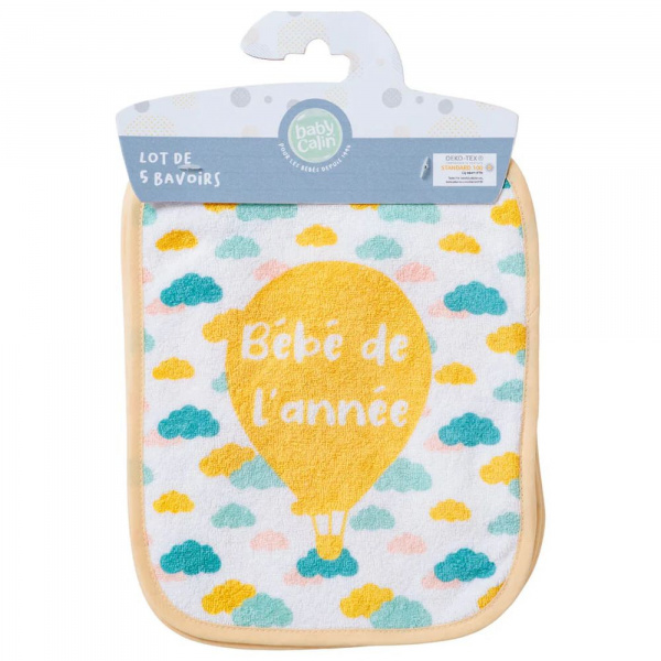 Lot de 5 bavoirs naissance love family Babycalin