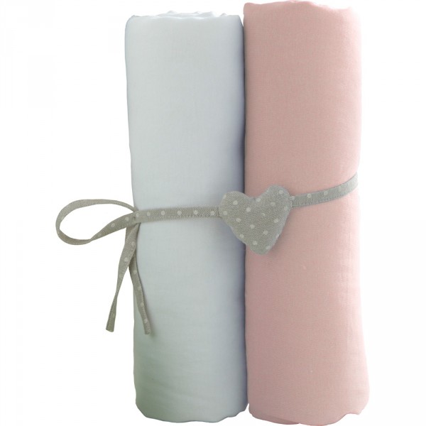Lot de 2 draps housse 60 x 120 cm blanc / rose Babycalin