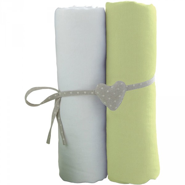 Lot de 2 draps housses 70 x 140 cm blanc / vert Babycalin