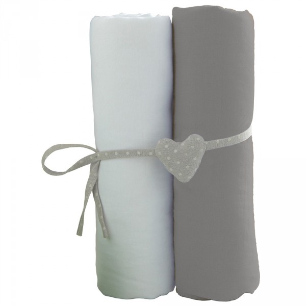 Lot de 2 draps housse 70 x 140 cm blanc / gris Babycalin