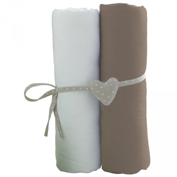 Lot de 2 draps housse blanc / taupe 70 x 140 cm Babycalin