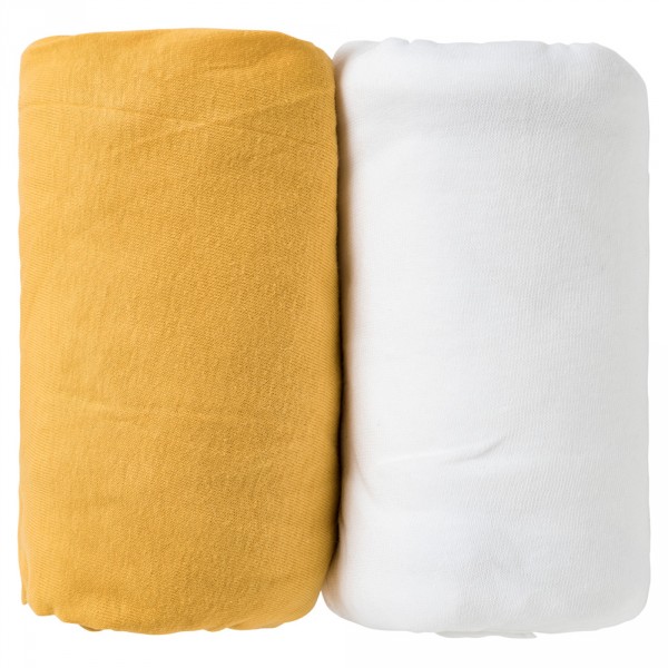 Lot de 2 draps housse 70 x 140 cm moutarde / blanc Babycalin
