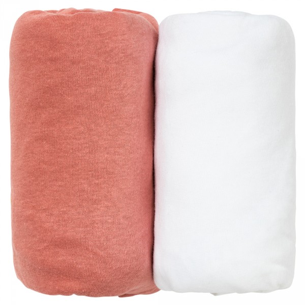 Lot de 2 draps housse 70 x 140 cm terracotta / blanc Babycalin