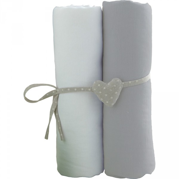 Lot de 2 draps housse 50x83cm blanc et gris Babycalin