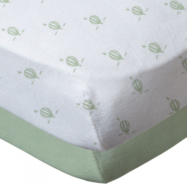 Lot de 2 draps housse 70x140 cm - montgolfières / vert amande Babycalin