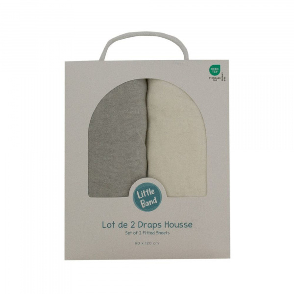 Lot de 2 draps housse jersey bio 70 x 140 cm - ecru / gris Little band