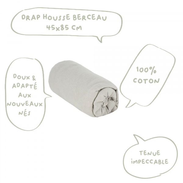 Drap housse gris - 45x85x7cm Babycalin