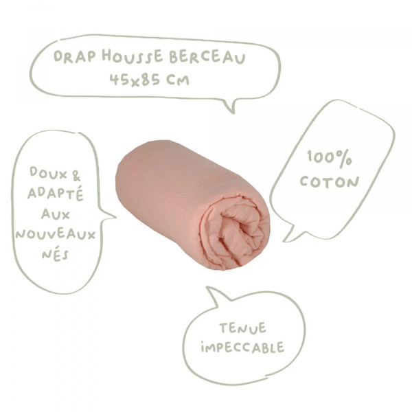 Drap housse rose - 45x85x7cm Babycalin