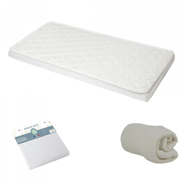 Pack matelas bébé climatisé + alèse blanc + drap housse écru - 60 x 120 cm Babycalin