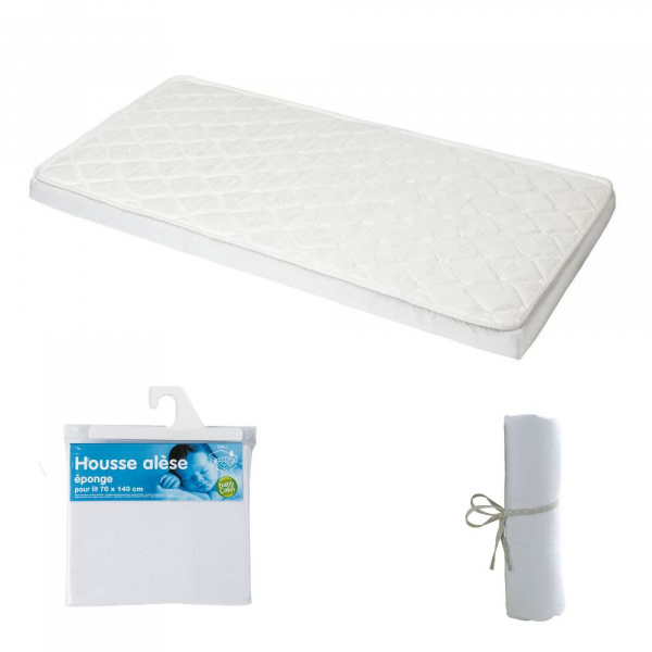 Pack matelas bébé climatisé + alèse blanc + drap housse blanc - 70 x 140 cm Babycalin