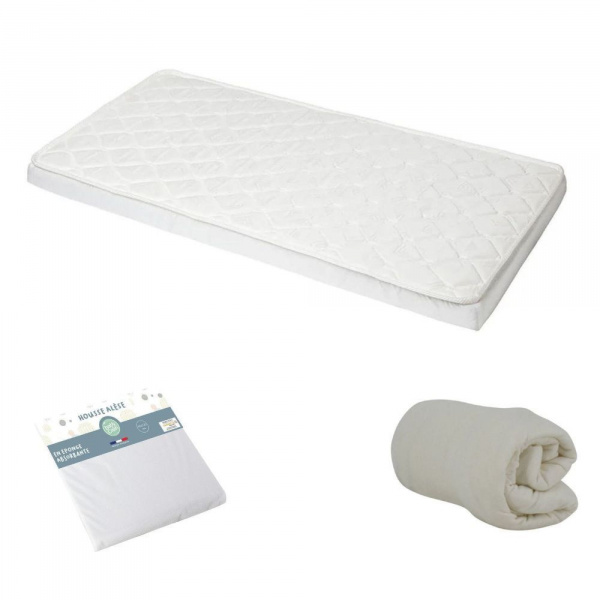 Pack matelas bébé climatisé + alèse blanc + drap housse blanc - 60 x 120 cm Babycalin