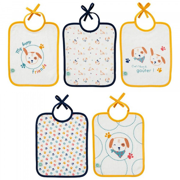 Lot de 5 bavoirs naissance toutou Babycalin