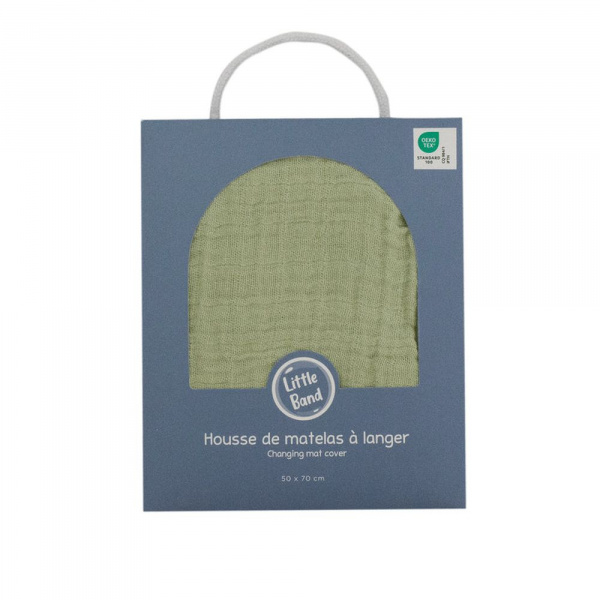 Housse matelas à langer 50 x 70 cm vert mousse en gaze de coton Little band