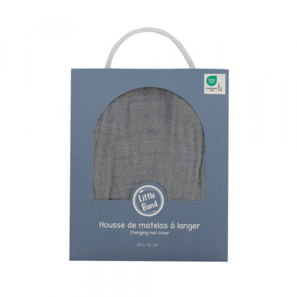 Housse matelas à langer 50 x 70 cm gris gaze de coton Little band