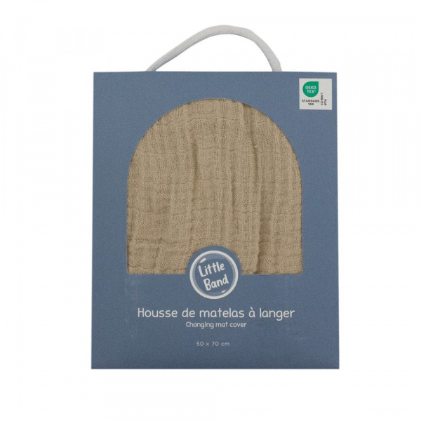 Housse matelas à langer 50 x 70 cm taupe en gaze de coton Little band