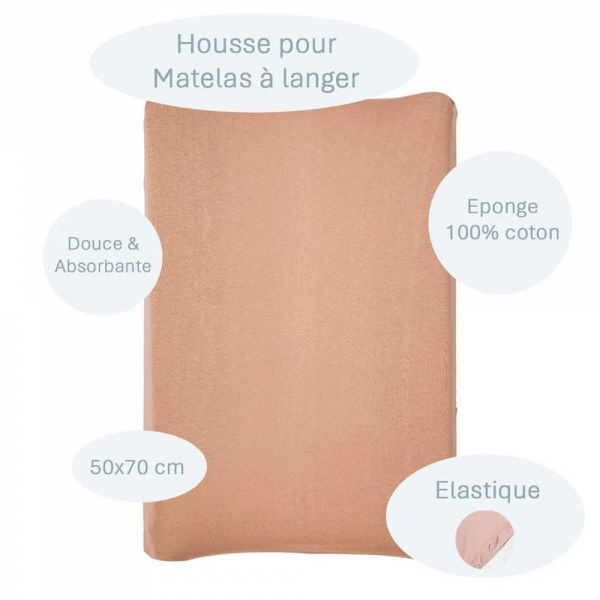 Housse matelas à langer noix de pécan 50x70 cm éponge Little band
