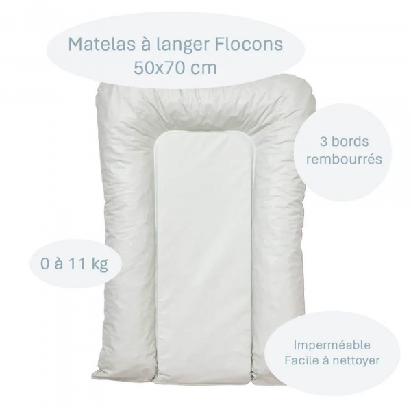 Matelas à langer flocons vert d'eau - 50x70cm Little band