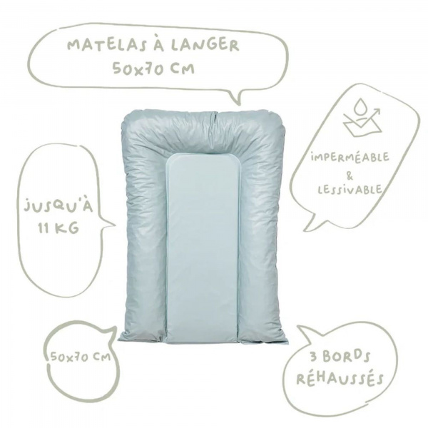 Matelas à langer flocons vert bleu - 50x70cm Little band