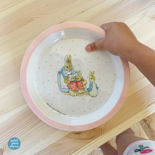 Assiette bébé pierre lapin - rose Petit jour paris