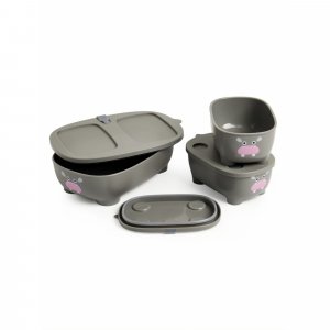 Lot de 3 lunch box empilables bentomal gris hippopotame Prince lionheart