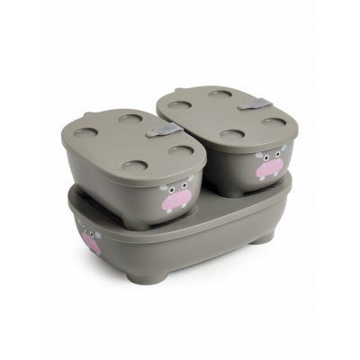 Lot de 3 lunch box empilables bentomal gris hippopotame