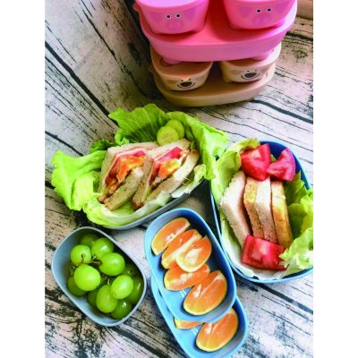 Lot de 3 lunch box empilables bentomal gris hippopotame