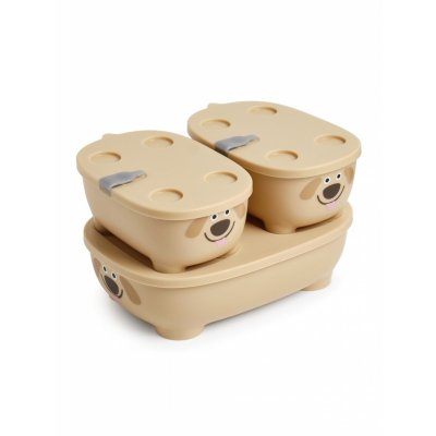 Lot de 3 lunch box empilables bentomal beige chien