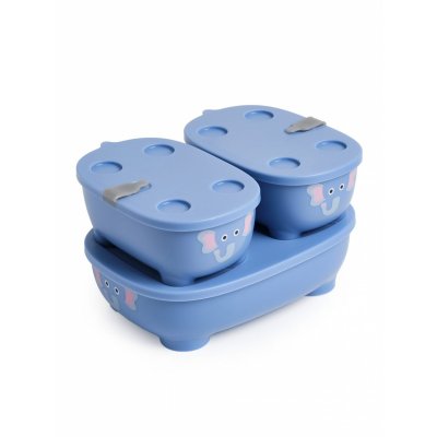 Lot de 3 lunch box empilables bentomal bleu eléphant