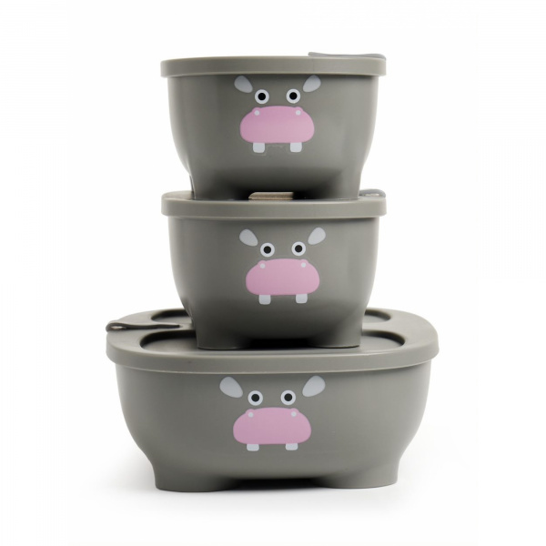 Lot de 3 lunch box empilables bentomal gris hippopotame Prince lionheart