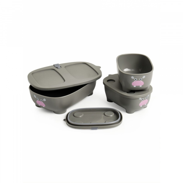 Lot de 3 lunch box empilables bentomal gris hippopotame Prince lionheart