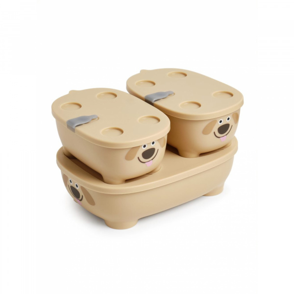 Lot de 3 lunch box empilables bentomal beige chien Prince lionheart