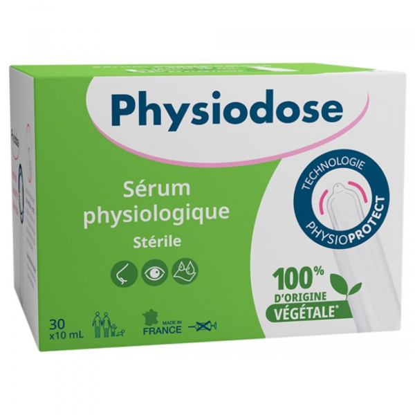 Sérum physiologique lot de 30 doses de 10 ml Physiodose
