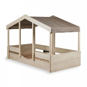 Pack lit cabane évolutif 90x200 cm avec toit chocolat cottage Quax