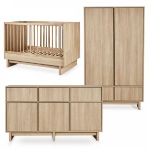 Chambre bébé trio kyo lit 70 x 120 cm + commode xl + armoire honey ash Quax