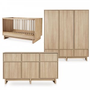 Chambre bébé trio kyo lit 70 x 140 cm + commode xl + armoire xl honey ash Quax